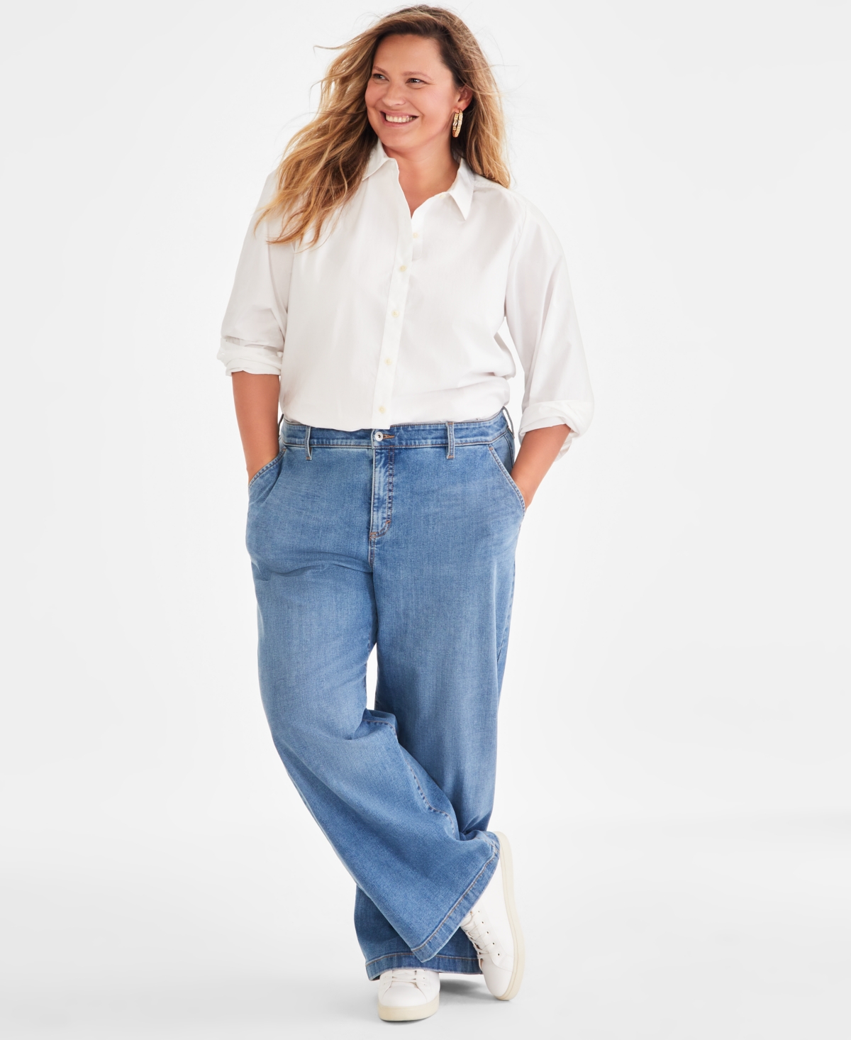 Style & Co Plus Size Wide-leg High-rise Jeans, Created For Macy's In Date Wash