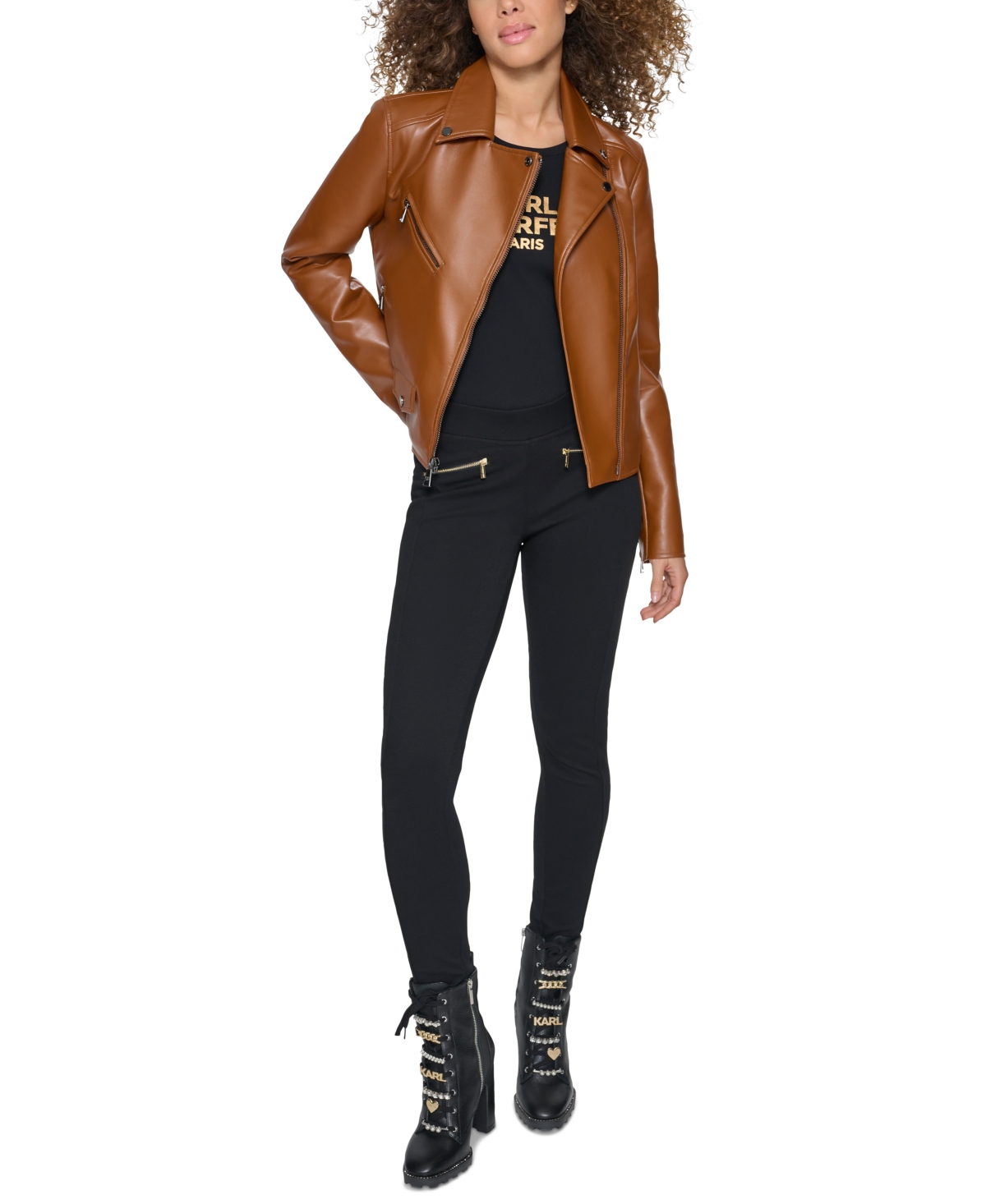 Karl Lagerfeld Petite Faux-Leather Asymmetric Moto Coat, Created for Macy's