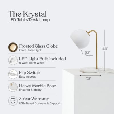 Krystal 14.5" LED Desk Lamp with Marble Base and Gold Accent