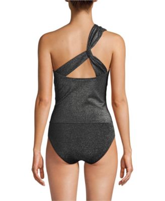 Women's Chlorine Resistant Shine Shirred One Shoulder Tankini Swimsuit Top