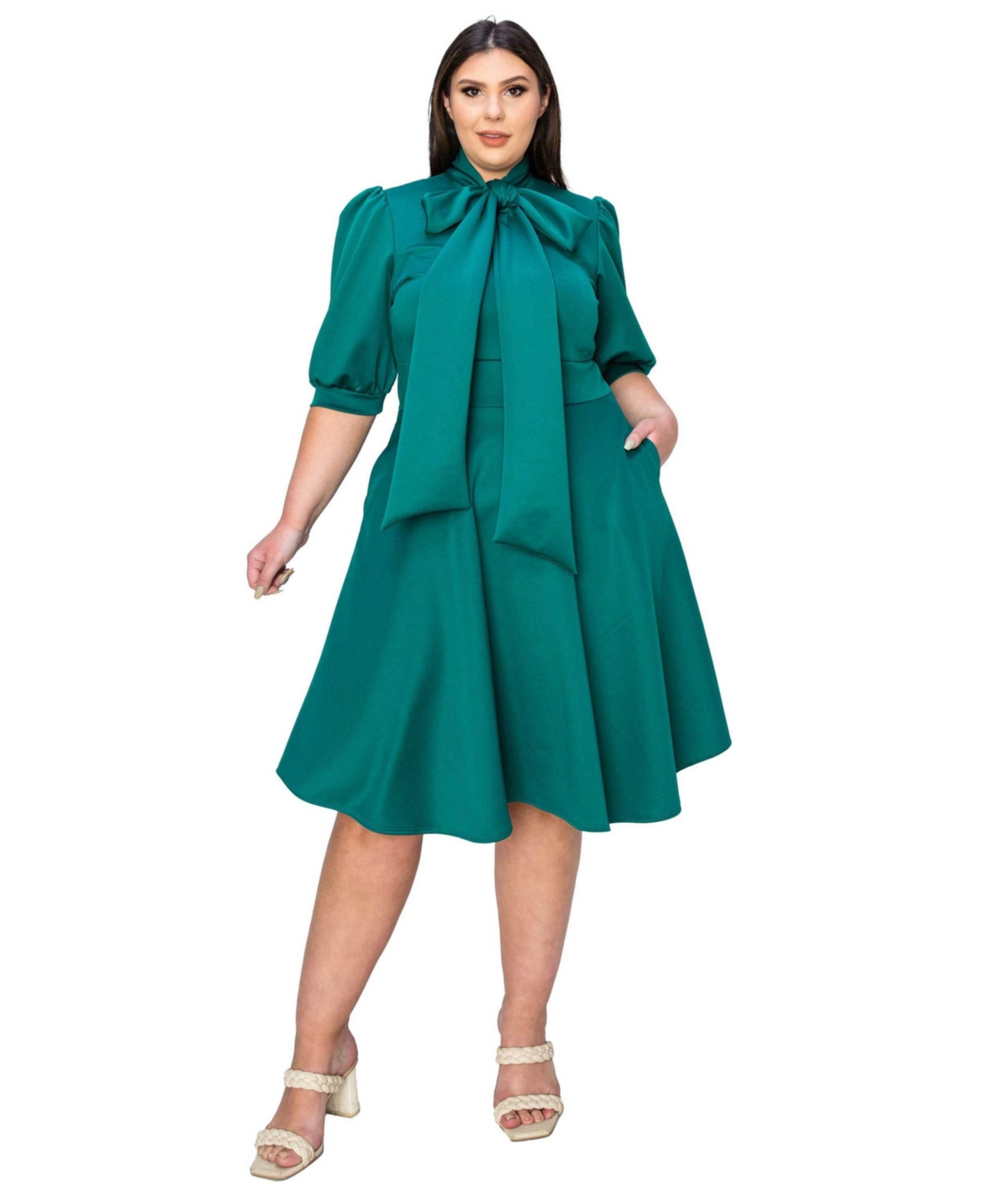 Women's Plus Size Carina Donna Flare Dress w/ Pockets - Mauve light
