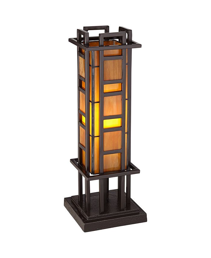 Robert Louis Tiffany Prairie Style Mission Rustic Pillar Accent Table Lamp Bronze Iron Column