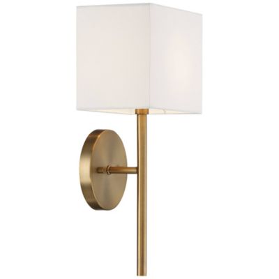 Modern Wall Sconce Lighting Warm Brass Hardwired 16 1/4" High Fixture Rectangular Linen Bedroom Home Living Room