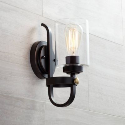 Eagleton Rustic Farmhouse Wall Light Sconce Oil Rubbed Bronze Hardwire 5 1/2" Fixture LED Clear Glass Shade for Bedroom Bathroom