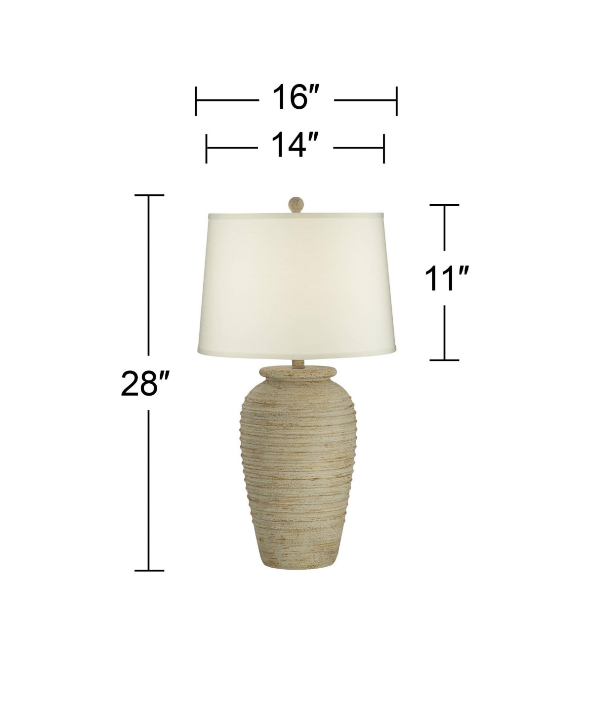 Austin Country Cottage Southwest Style Jug-Shaped Table Lamp Tall Sand Tone Desert Ridged Cream Linen Drum Shade for Living Room Bedroom House Bed