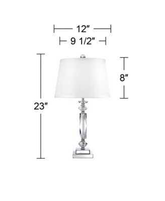 Modern Luxury Accent Table Lamp 23" High Clear Crystal Column White Tapered Drum Shade for Living Room Bedroom Bedside Office