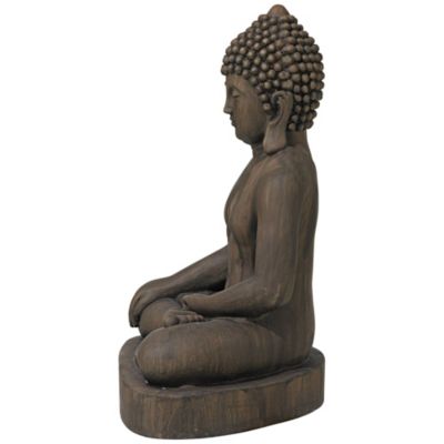 Sitting Buddha Statue Sculpture Zen Asian Decor Outdoor Garden Yard Dark Sandstone Faux Stone Finish 29 1/2" High