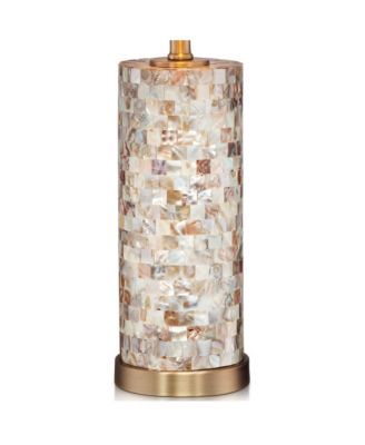 Margaret Coastal Accent Table Lamp 23" High Mother of Pearl Tile Cylinder Cream Linen Drum Shade for Bedroom Living Room Bedside Office