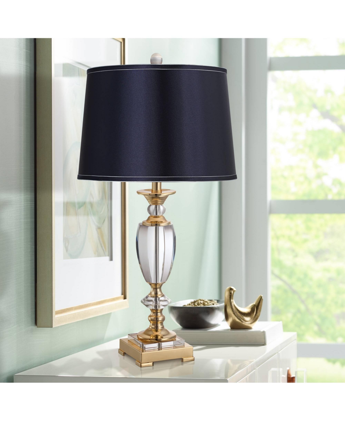 Sydnee Navy with Silver Trim Medium Drum Lamp Shade Top x Bottom x Slant (Spider) Replacement with Harp and Finial - Spring crest