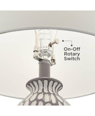 Carlton Modern Table Lamps 28 1/4" Tall Set of 2 Gray Wash Off White Fabric Drum Shade for Bedroom Living Room Bedside Nightstand Office