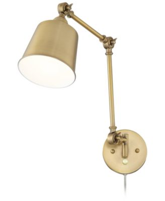 Mendes Modern Swing Arm Wall Lamps Set of 2 Brass Gold Plug-in Light Fixture Metal Shade for Bedroom Bedside Living Room Reading House