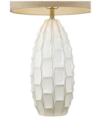Cosgrove Mid Century Modern Coastal Table Lamp 32.75" Tall Ceramic White Handcrafted Beige Fabric Drum Shade Decor for Living Room Bedroom House Bedside Home (Colors May Vary) - Possini Euro Design