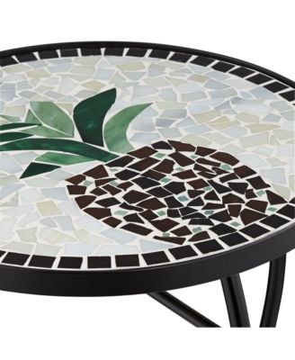 Beige Pineapple Modern Black Metal Round Outdoor Accent Side Table 14" Wide Black Glass Mosaic Tabletop Gracefully Curved Legs for Front Porch Patio Home House Balcony Deck Shed - Teal Island Designs