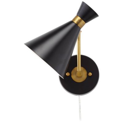 Venice Mid Century Modern Wall Lamp Matte Black Brass Plug-in 6 1/4" Light Fixture Adjustable Metal Cone Shade for Bedroom Living Room