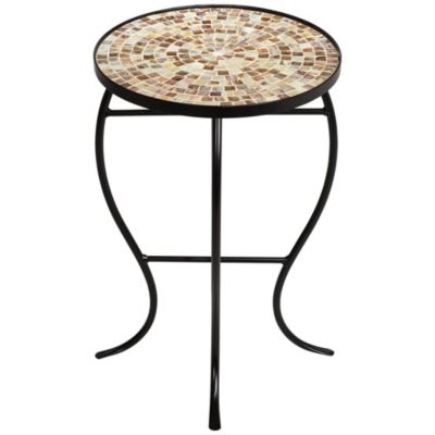 Modern Black Round Outdoor Accent Side Tables 14" Wide Set of 2 Natural Mosaic Tabletop for Front Porch Patio Home House