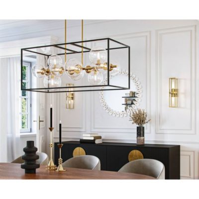 Fitzgerald Black Gold Linear Pendant Chandelier 38" Wide Modern Clear Glass 12-Light Fixture