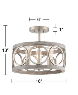 Semi Flush Mount 16" Wide Brushed Nickel Gray Wood 3-Light LED Salima Rustic Farmhouse Ceiling Light