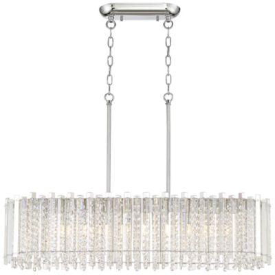 Mirabell Chrome Linear Island Pendant Chandelier 34" Wide Modern LED Clear Glass Crystal 6-Light Fixture for Dining Room Kitchen