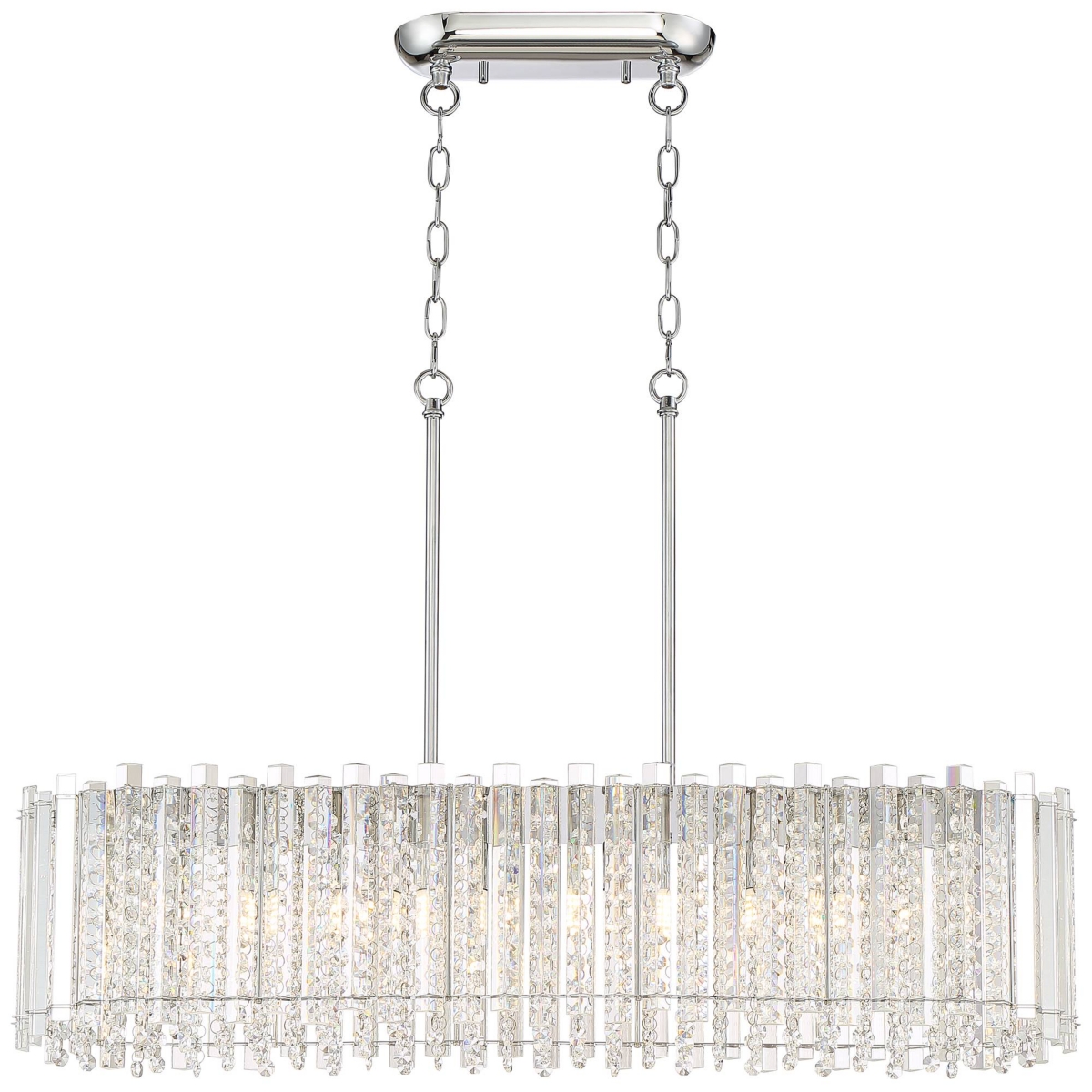 Possini Euro Design Mirabell ChromeLarge Linear Island Pendant Chandelier Wide Modern Led Clear Glass Crystal Prism 6-Light Fixture for Ki