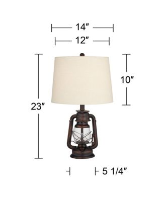 Murphy Rustic Industrial Accent Table Lamp Miner Lantern 23" High Red Bronze Oatmeal Fabric Shade for Bedroom Living Room Office