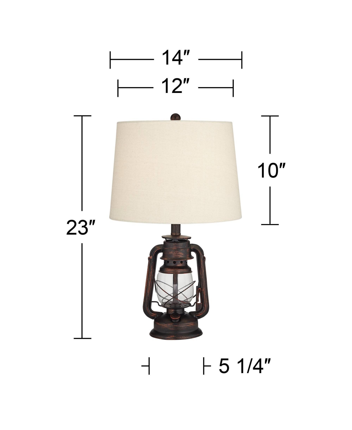 Murphy Rustic Industrial Accent Table Lamp Miner Lantern High Red Bronze Clear Glass Oatmeal Fabric Drum Shade for Living Room Bedroom House Bedsi