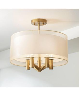 Caliari Modern Ceiling Light Semi Flush Mount Fixture 18" Wide Warm Brass Double Drum Shade for Bedroom Kitchen Hallway Bathroom