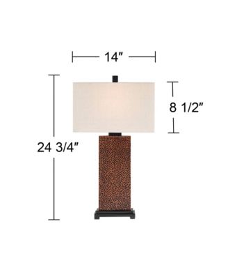 Caldwell Rustic Farmhouse Table Lamps 24.75" High Set of 2 Bronze Hammered Fabric Rectangular Shade for Bedroom Living Room Bedside