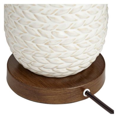 Kingston Modern Mid Century Table Lamp 32 3/4" Tall White Grooved Patterned Ceramic Taupe Drum Shade for Bedroom Living Room House