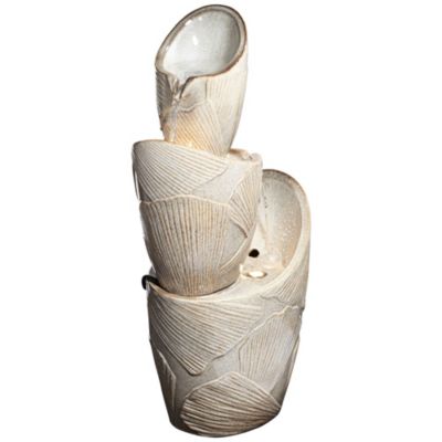 Three Urn 30" High Large Coastal Modern Indoor Outdoor Decor Faux Stone Floor Fountain with Light LED Cascading