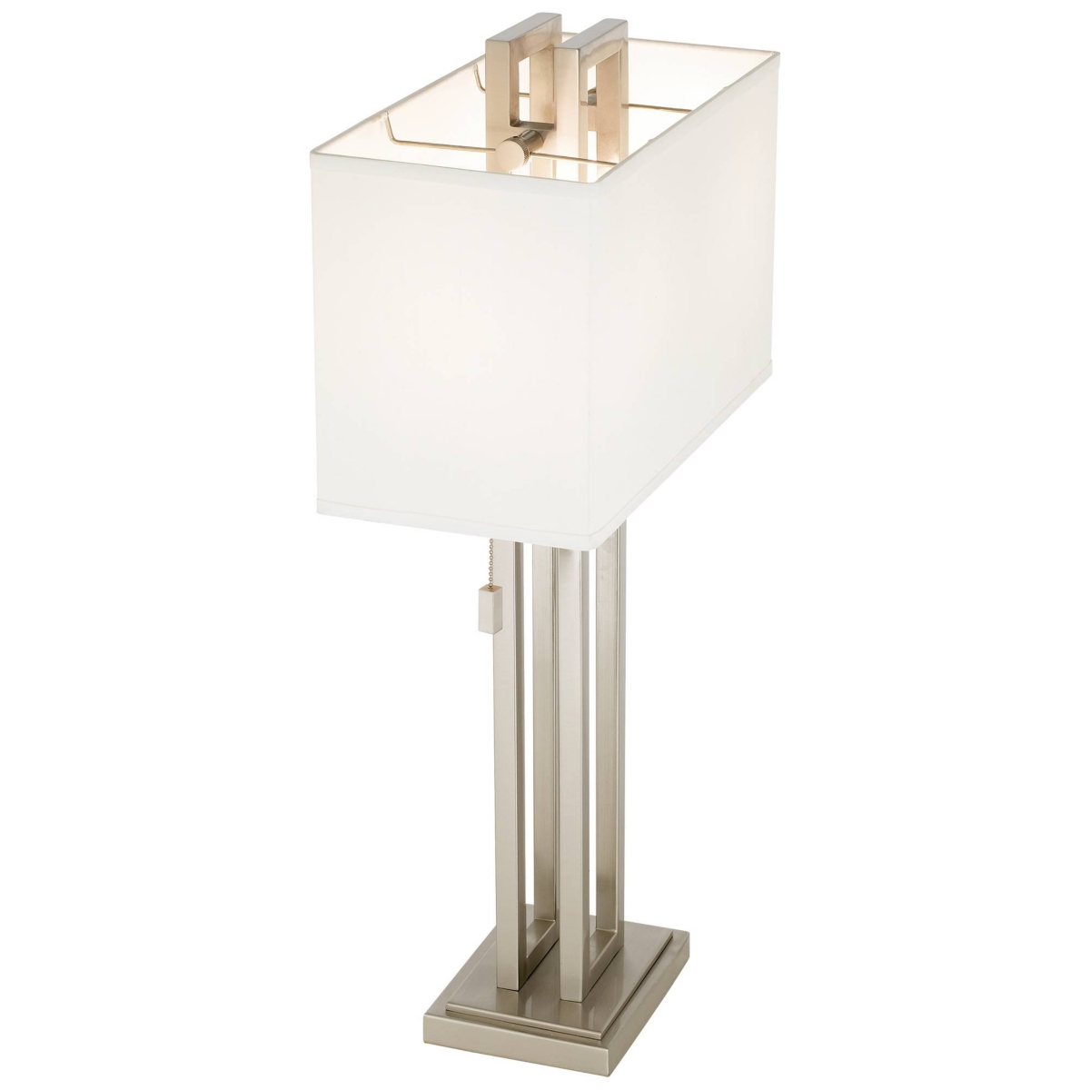 Gossard Modern Table Lamp Tall Brushed NickelOpen Metal White Fabric Rectangular Box Shade for Bedroom Living Room House Home Bedside Nigh