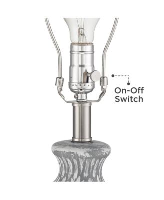 Patrick Modern Coastal Table Lamp 26 1/4" High Whitewash Gray Geometric Ceramic Drum Fabric Shade Decor for Bedroom Living Room House Home Bedside Nightstand Office Family - 360 Lighting