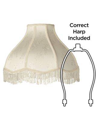6" Top x 17" Bottom x 11" High x 12" Slant Lamp Shade Replacement Large Cream Dome Floral Scalloped Spider Harp Finial