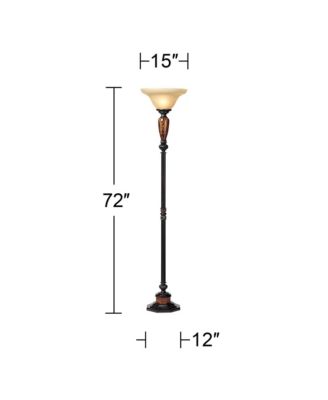 Sonnett Industrial Vintage like  Torchiere Floor Lamp Standing 72" Tall Bronze Brown Faux Marble Alabaster Glass Shade Decor for Living Room Reading House Bedroom Home Office - Kathy Ireland