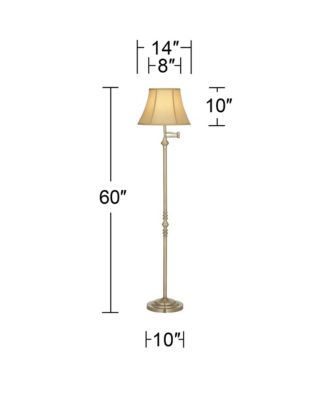 Montebello Vintage Retro Floor Lamp 60" Tall Antique Brass Metal Swing Arm Soft Tan Bell Shade for Living Room Bedroom Office House Home
