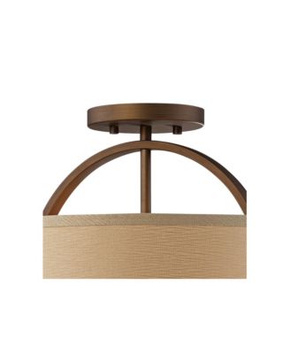 Halsted Modern Ceiling Light Semi Flush Mount Fixture 15" Wide Brushed Bronze 2-Light Oatmeal Linen Drum for Bedroom Living Room