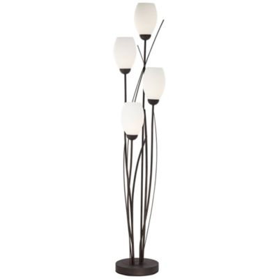Modern Floor Lamp 4-Light Tree 73" Tall Ginger Black Tulip White Cased Glass Shades for Living Room Bedroom Uplight