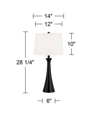 Karl Modern Table Lamps 28 1/4" Tall Set of 2 Black Metal with USB and AC Power Outlet in Base White Drum Shade for Bedroom Living Room