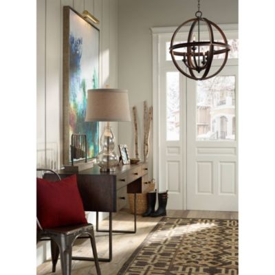 Modern Table Lamp 30.5" Tall Mercury Glass Silver Gourd Natural Linen Drum Shade for Living Room Family Bedroom Nightstand