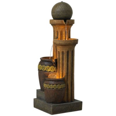 Sphere Jugs and Columns 50" High Large Rustic Indoor Outdoor Decor Faux Stone Floor Fountain with Light LED