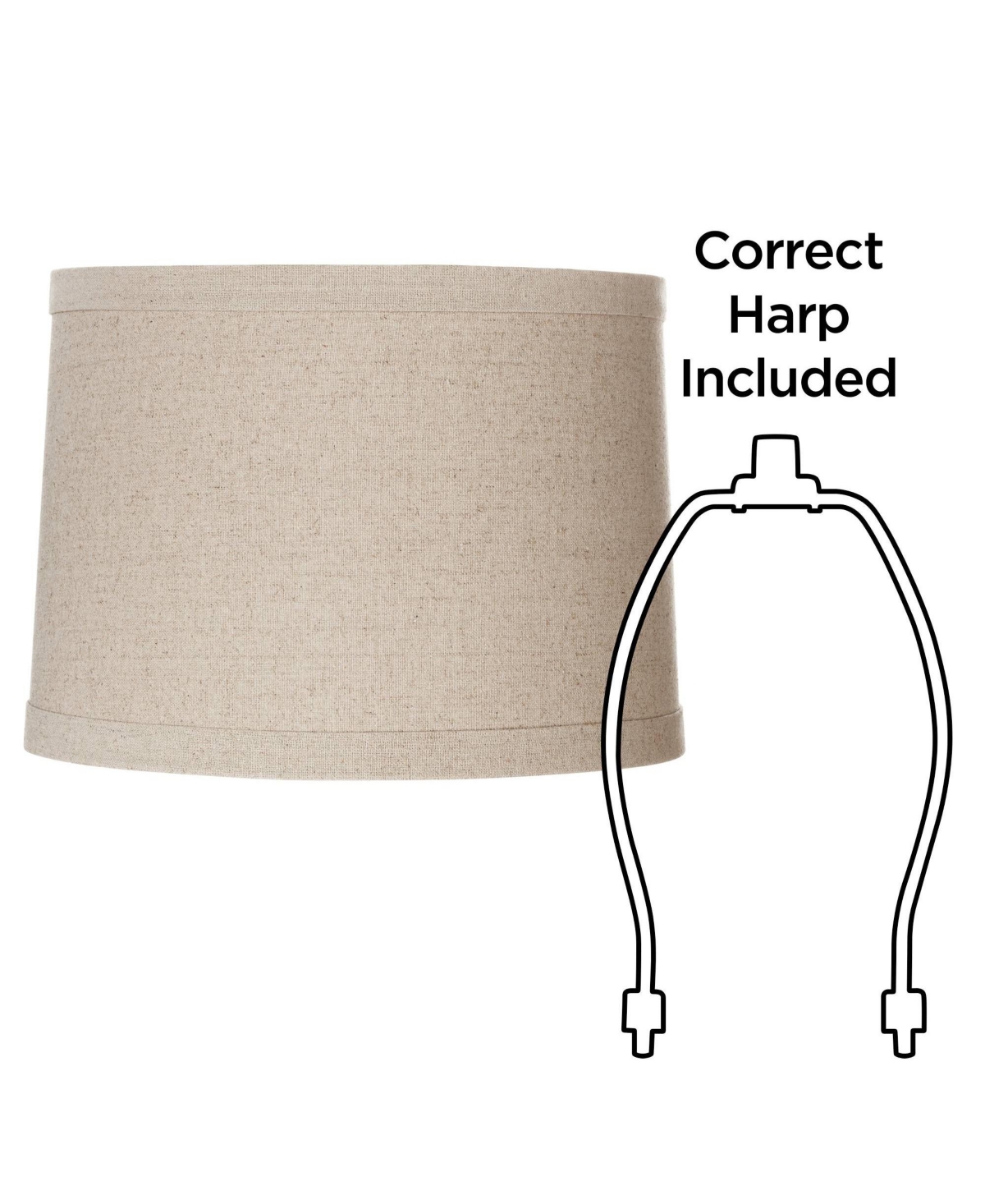 Natural Linen Medium Drum Lamp Shade Top x Bottom x High (Spider) Replacement with Harp and Finial - Spring crest