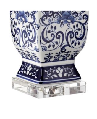 Iris Vintage like Asian Chinese Style Table Lamp 28" Tall Porcelain Blue Floral Jar Geneva White Drum Shade Decor for Living Room Bedroom House Bedside Nightstand Home Office Reading - Barnes and Ivy