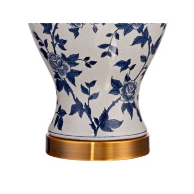 Traditional Asian Chinese Style Table Lamp 25" High Crackle Ceramic Blue White Temple Jar Bell Shade Decor for Living Room Bedroom House Bedside Nightstand Home Office Entryway - Barnes and Ivy