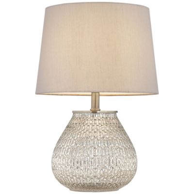 Cottage Accent Table Lamp 19 1/2" High Mercury Glass Teardrop Gray Drum Shade for Bedroom Bedside Nightstand Office