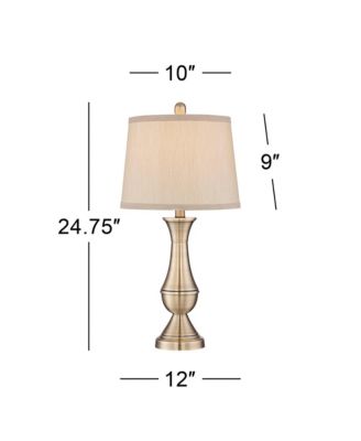 Becky Traditional Table Lamps 24 3/4" High Set of 2 Antique Brass Metal Beige Drum Shade for Bedroom Living Room Bedside Nightstand Home