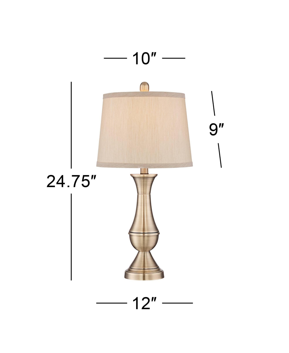 Becky Traditional Table Lamps High Set of 2 Antique BrassMetal Beige Tapered Drum Shade Decor for Living Room Bedroom House Bedside Night