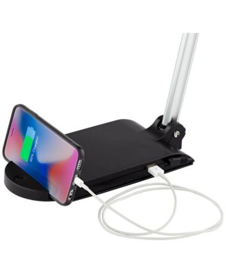 Flynn Modern Desk Lamp 25" High Metallic Black Silver with USB Charging Port Phone Cradle Adjustable Swivel LED for Living Room Office