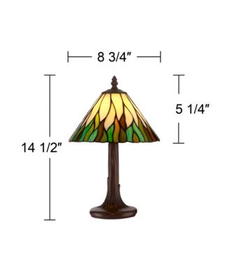 Foglia Cottage Accent Table Lamp 14 1/2" High Brown Tree Stained Glass Shade for Bedroom Bedside Nightstand Office Kids House