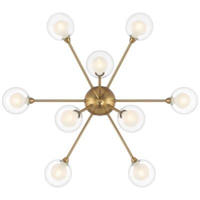Warm Brass 9-Light LED Clear Globe Glass 28" Wide Modern Fixture Ceiling Light Flush Mount