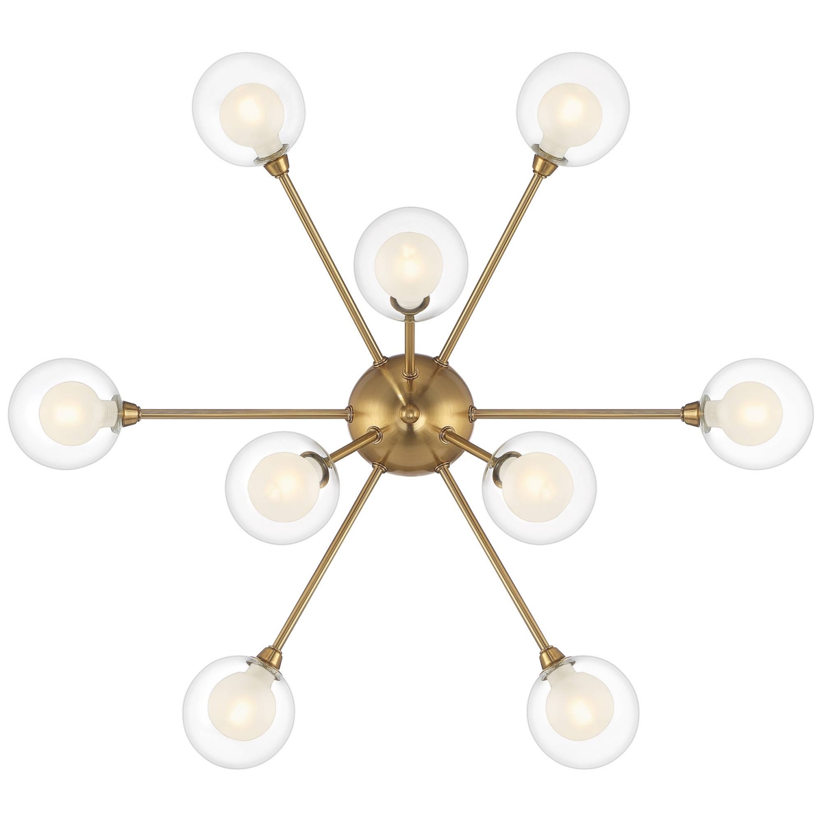 Possini Euro Design Spheres Modern Sputnik Ceiling Light Flush-Mount Fixture Wide Warm Brass9-Light Led Clear Outer Frosted Inner Glass for