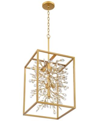 Light Brass Gold Pendant Chandelier 15 1/4" Wide Modern Clear Crystal 4-Light Fixture for Dining Room House